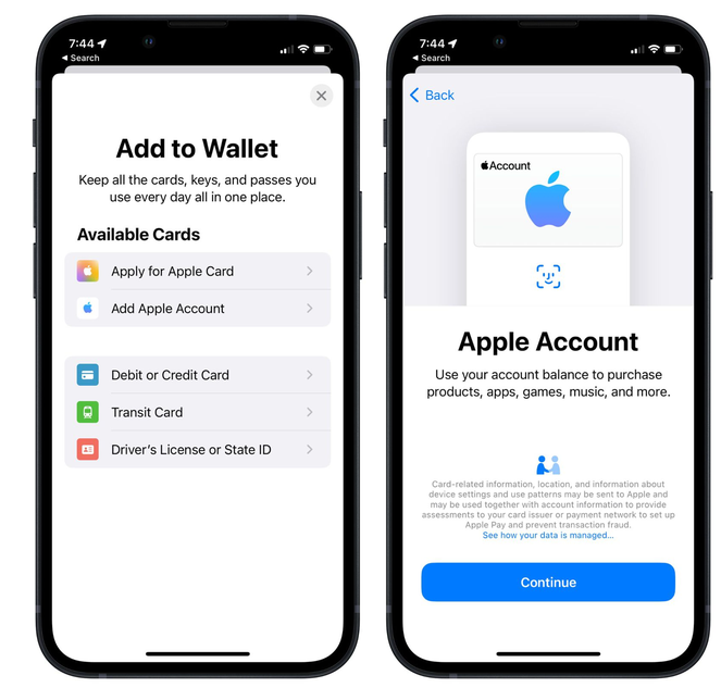 虎林苹果手机维修分享iOS 15.5钱包App如何添加 Apple 账户 